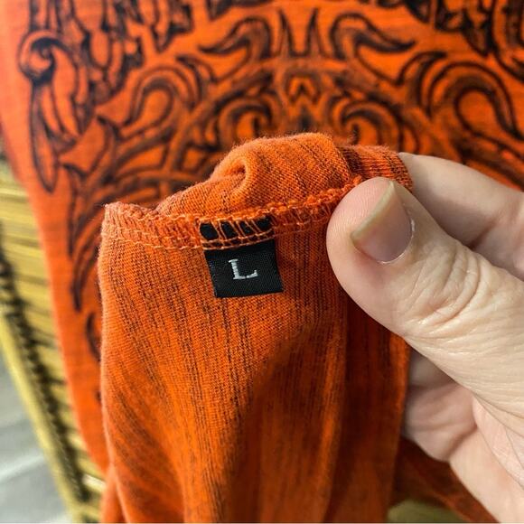 Affliction Men's Burnt Orange red Graphic Tee distressed biker tattoo MMA large - Picture 5 of 8